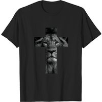 T-shirt pour hommes Jésus Croix avec visage de lion