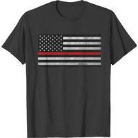 Black American Flag With Red Stripe Thin Line US T-Shirt