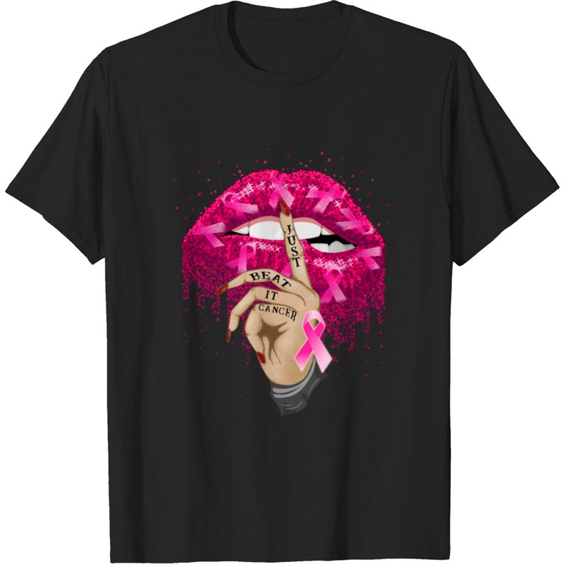 Just Beat It Cancer Mouth Breast Cancer T-Shirt for Men — Mens T Shirts