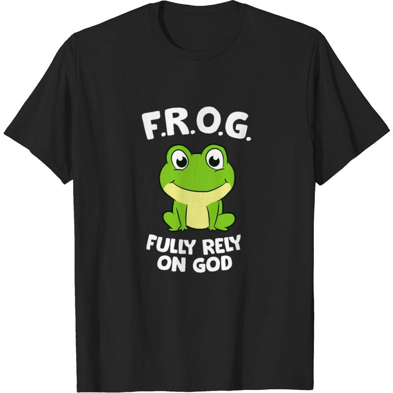 Cute Frog Fully Rely On God Christian T-Shirt for Men — Mens T Shirts