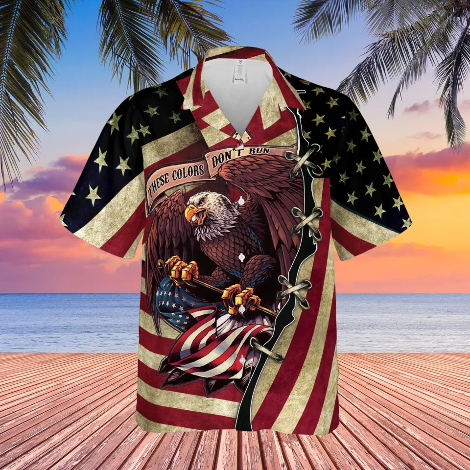 American Eagle US Flag Hawaiian Shirt for Men — Mens Casual Shirts