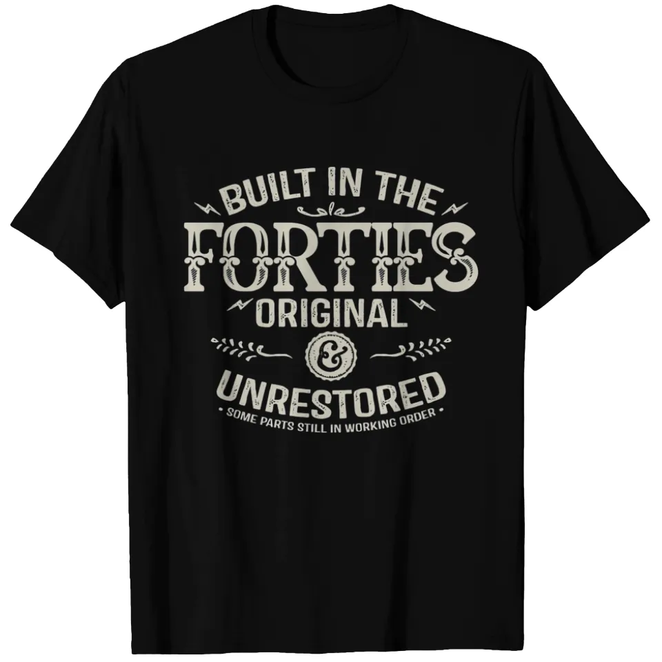 T-shirt lourd pour hommes original non restauré des années 1940 en noir