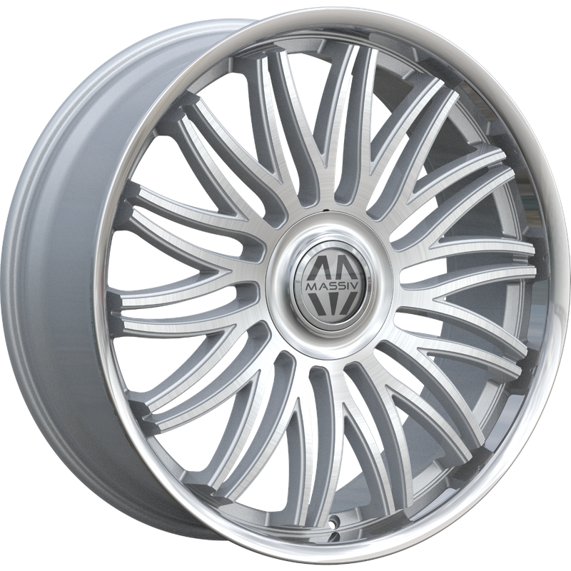 Massiv 928 Silver Brushed Stainless Lip 22x9 Rims 5x112 Bolt Pattern — Wheels & Rims