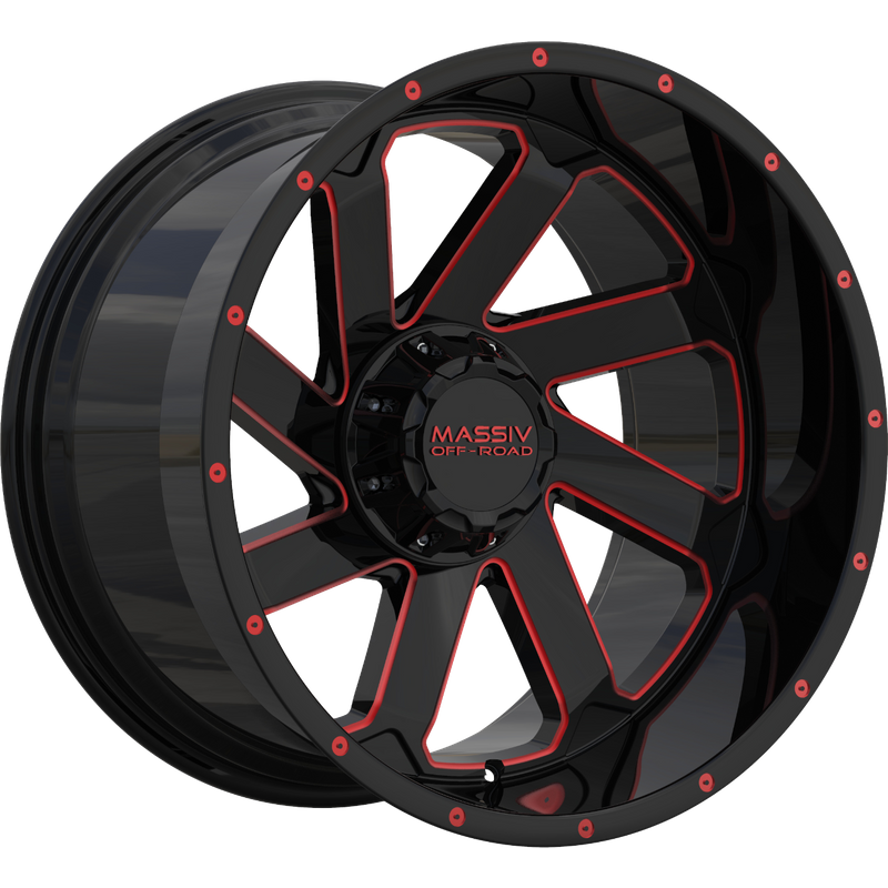Massiv Off-Road OR4 Black and Red Milled Wheel - 20x10 -6x135 -18 Offset — Wheels & Rims