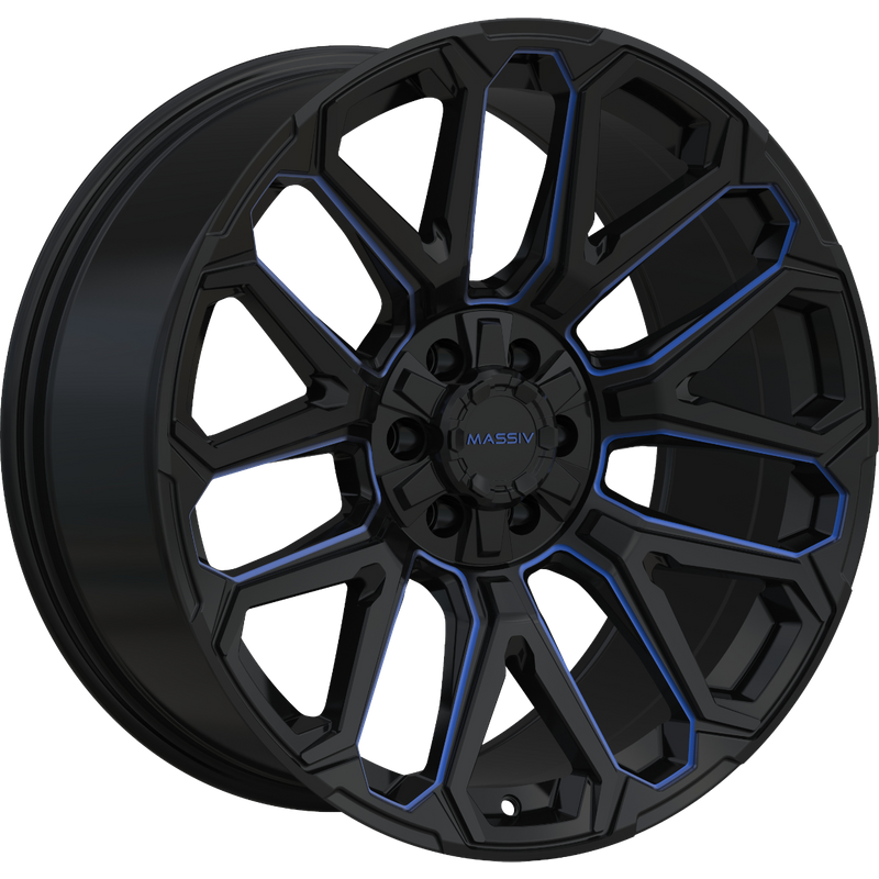 Massiv Off-Road OR5 Black and Blue Milled Wheel - 20x9 -5x127 -12 Offset — Wheels & Rims