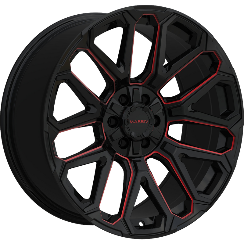 Massiv Off-Road OR5 Black and Red Milled Wheels - 20x9 -5x127 — Wheels & Rims
