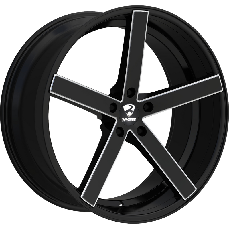 Ravetti M1 Black and Milled 22x8.5 Rims 5x115 Bolt Pattern 15 Offset — Wheels & Rims