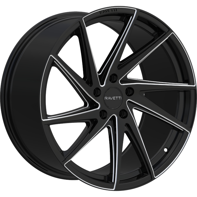 Roues Ravetti M10 Noires et Fraisées - 20x10 - Motif de Boulons 5x114.3 — Roues et jantes