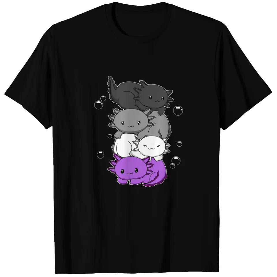 Asexual Pride Kawaii Axolotl Pile T-Shirts for Men