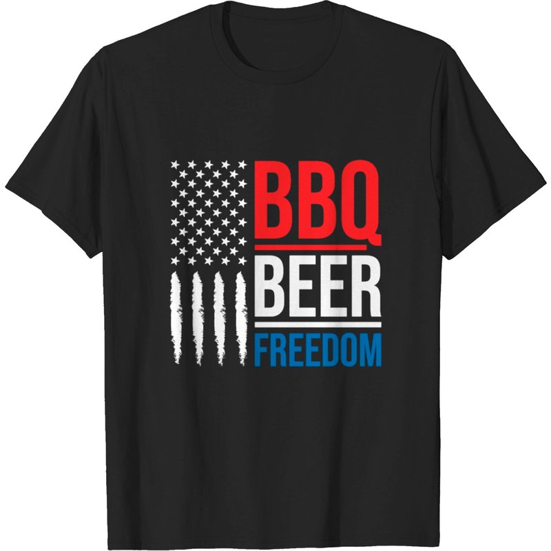 BBQ Beer Freedom 4th of July Flag T-Shirt for Men — Mens T Shirts