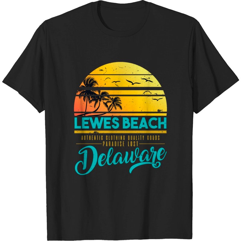 T-shirt Lewes Beach Delaware Sunny Sundown Palms pour hommes