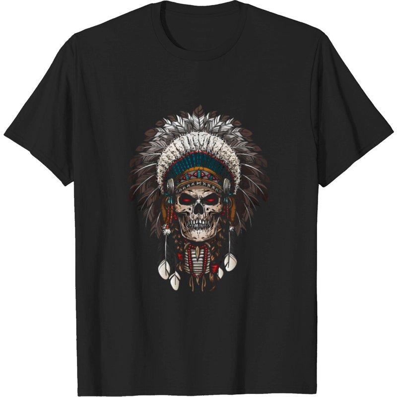 T-shirt Warrior Skull Indien pour Hommes en Noir — T-shirts pour hommes