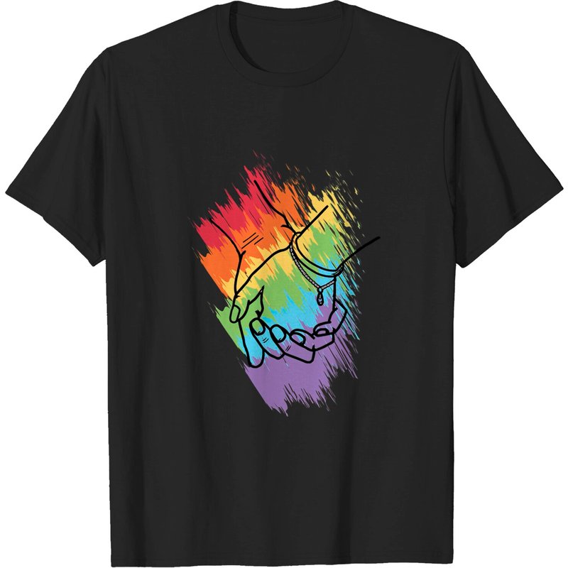T-shirt Holding Hands Rainbow 2 pour hommes en noir — T-shirts pour hommes