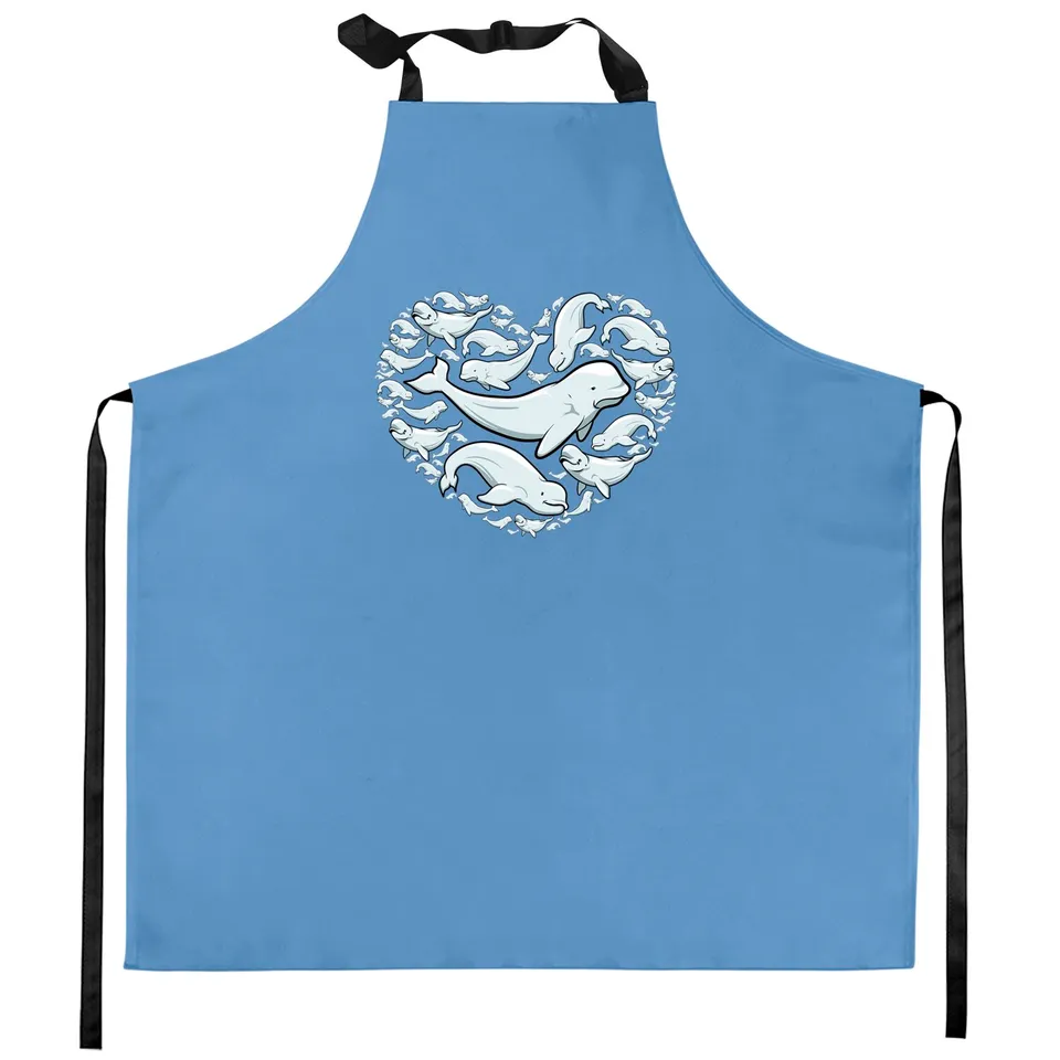 Beluga Whales Heart Symbol Valentine Day Kitchen Apron — Kitchen Aprons