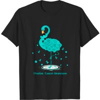 Ovarian Cancer Awareness Teal Ribbon Flamingo T-Shirt for Men — Mens T Shirts
