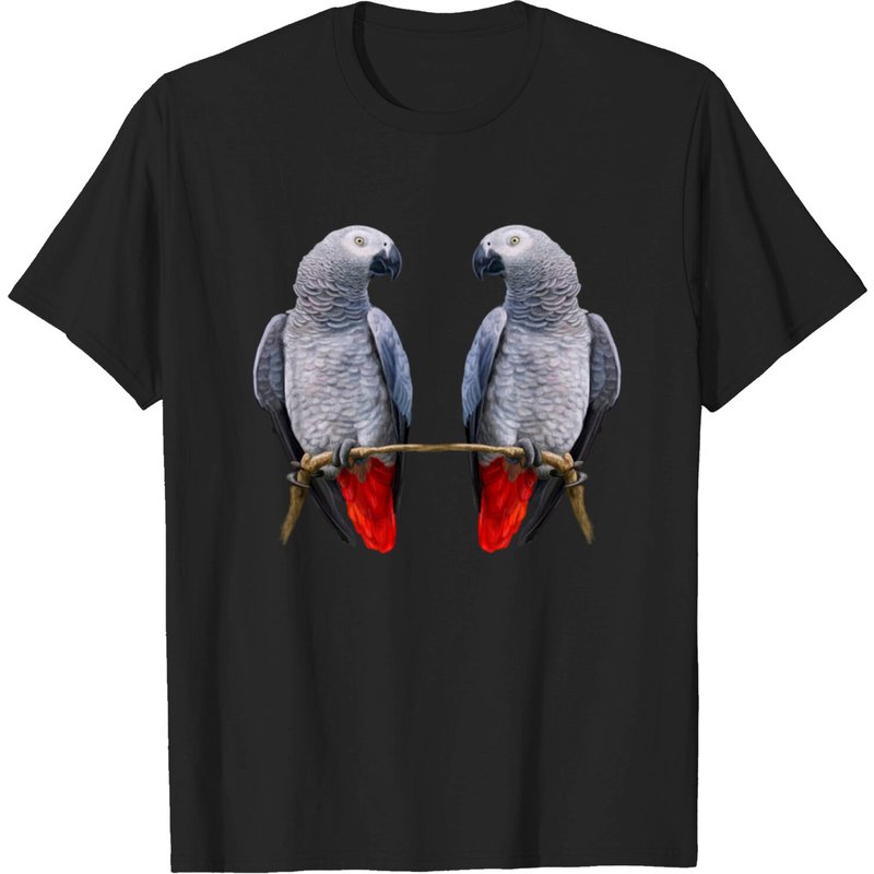 Two African Grey Parrots Share a Branch T-Shirt for Men — Mens T Shirts