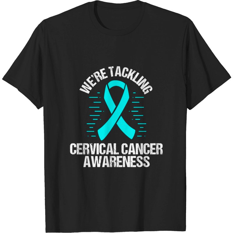 Teal Ribbon Disease Cervical Cancer Awareness T-Shirt for Men