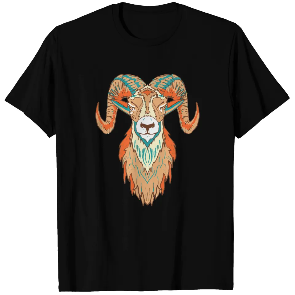 Artistic Big Horn Sheep Ram Head Sketch Graphic T-shirt for Men