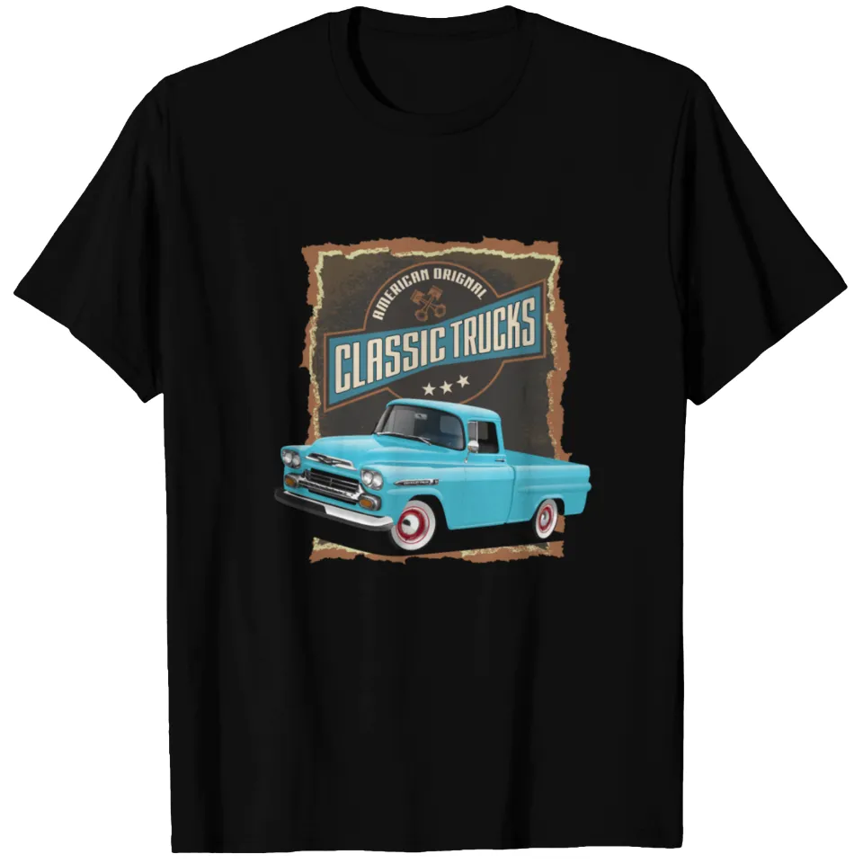 1957 Blue Classic Trucks Men's Heavyweight T-shirt - Black — Mens T Shirts