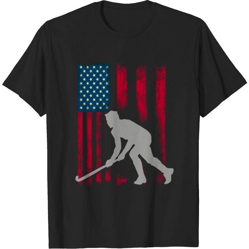 Hockey Fieldhockey American Flag Stick Sport Club T-Shirt for Men — Mens T Shirts