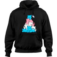 Hoodie Unisexe avec Chat de Fierté Transgenre et Drapeau LGBT