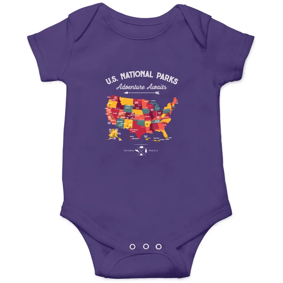 62 National Parks Map Vintage Baby Onesies — Baby Onesies