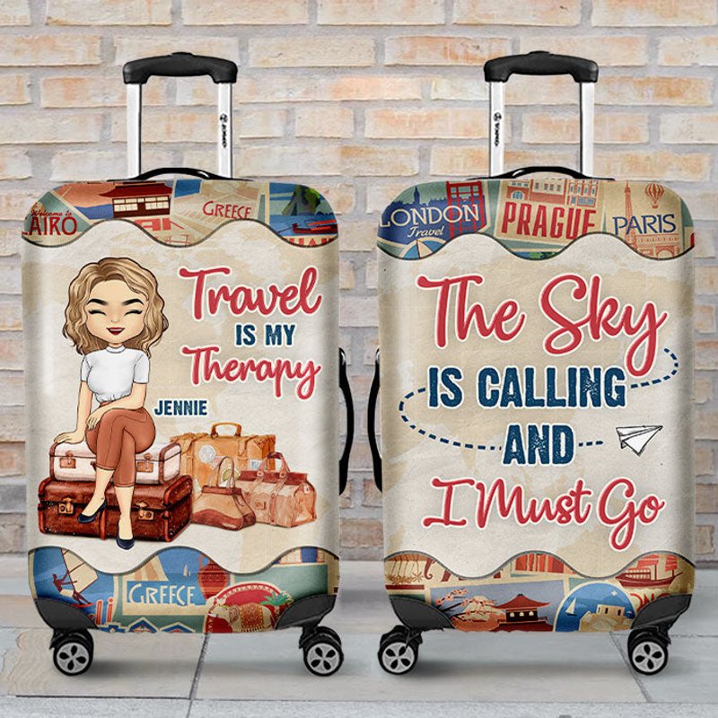 Housse de Valise Personnalisée Travel Is My Therapy — Accessoires de voyage