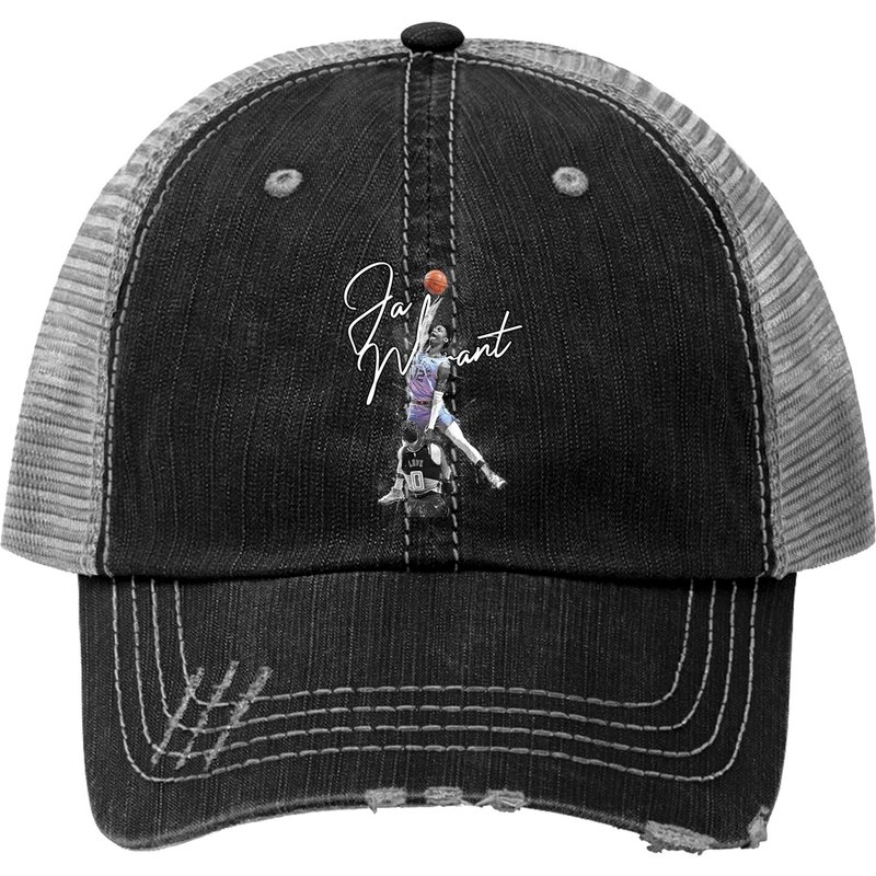 Ja Morant Trucker Hat with Mesh Backing and Frayed Visor