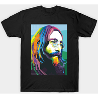 T-shirt Lennon Glasses Musicien pour hommes en noir — T-shirts pour hommes