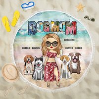 Dog Mom It's Beach Time Personalized Round Beach Towel