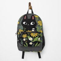 Black Cat with Flowers Backpack — Casual & School Backpacks