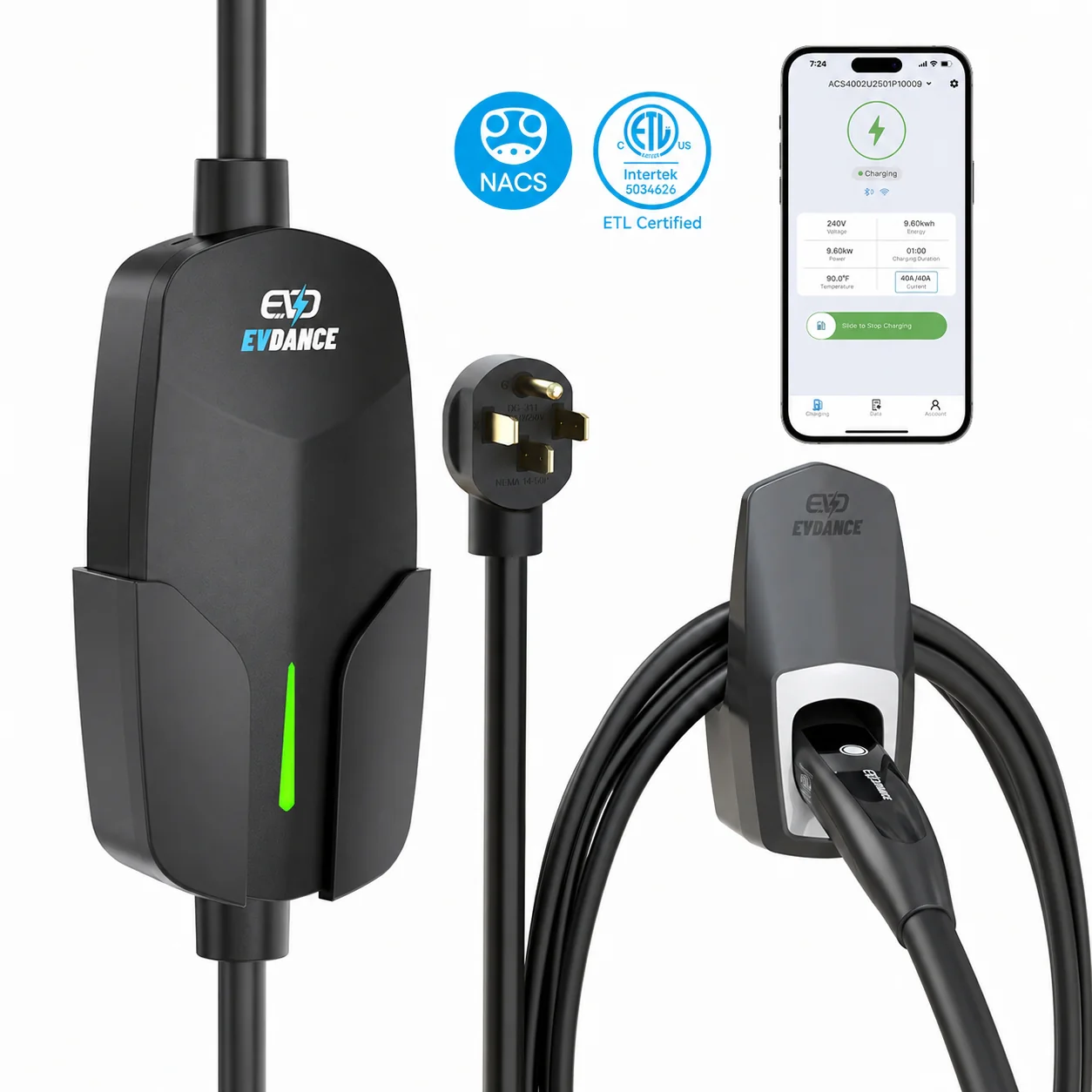 EVDANCE Niveau 2 Nema 14-50 32A Chargeur EV portable certifié ETL — Chargeur de batterie