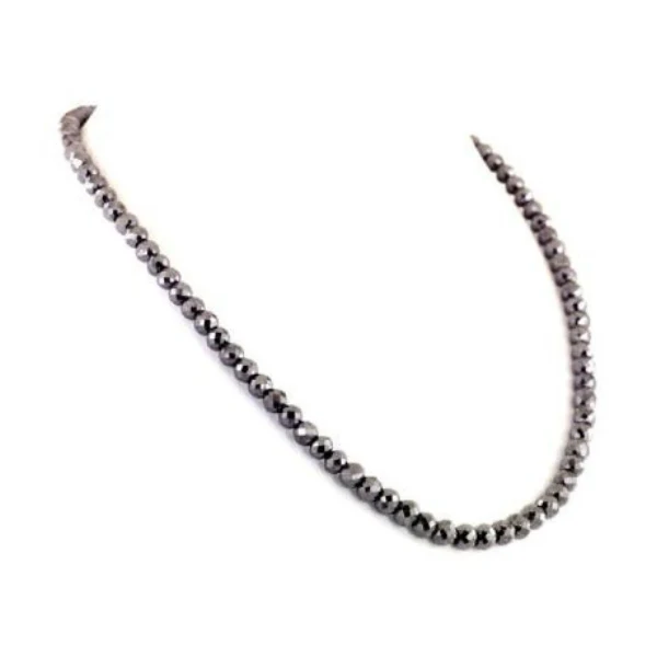 GemoneDiamonds Collier en argent de 50,8 cm avec perles à facettes en diamant noir 2,00-3,00 mm — Perles à bijoux