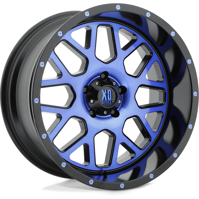 Roues XD Series XD820 Grenade Satin Black Mach Blue Tint 20x10 — Roues et jantes