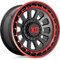 Roues XD Series XD856 Omega Satin Black Mach Lip Red Tint 20x10