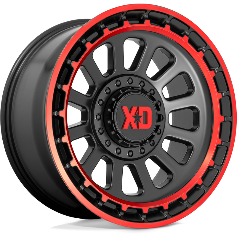 Roues XD Series XD856 Omega Satin Black Mach Lip Red Tint 20x10 — Roues et jantes