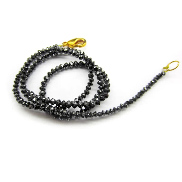 24 Inch Black Diamond Bead Necklace - 2.00 to 3.00 MM