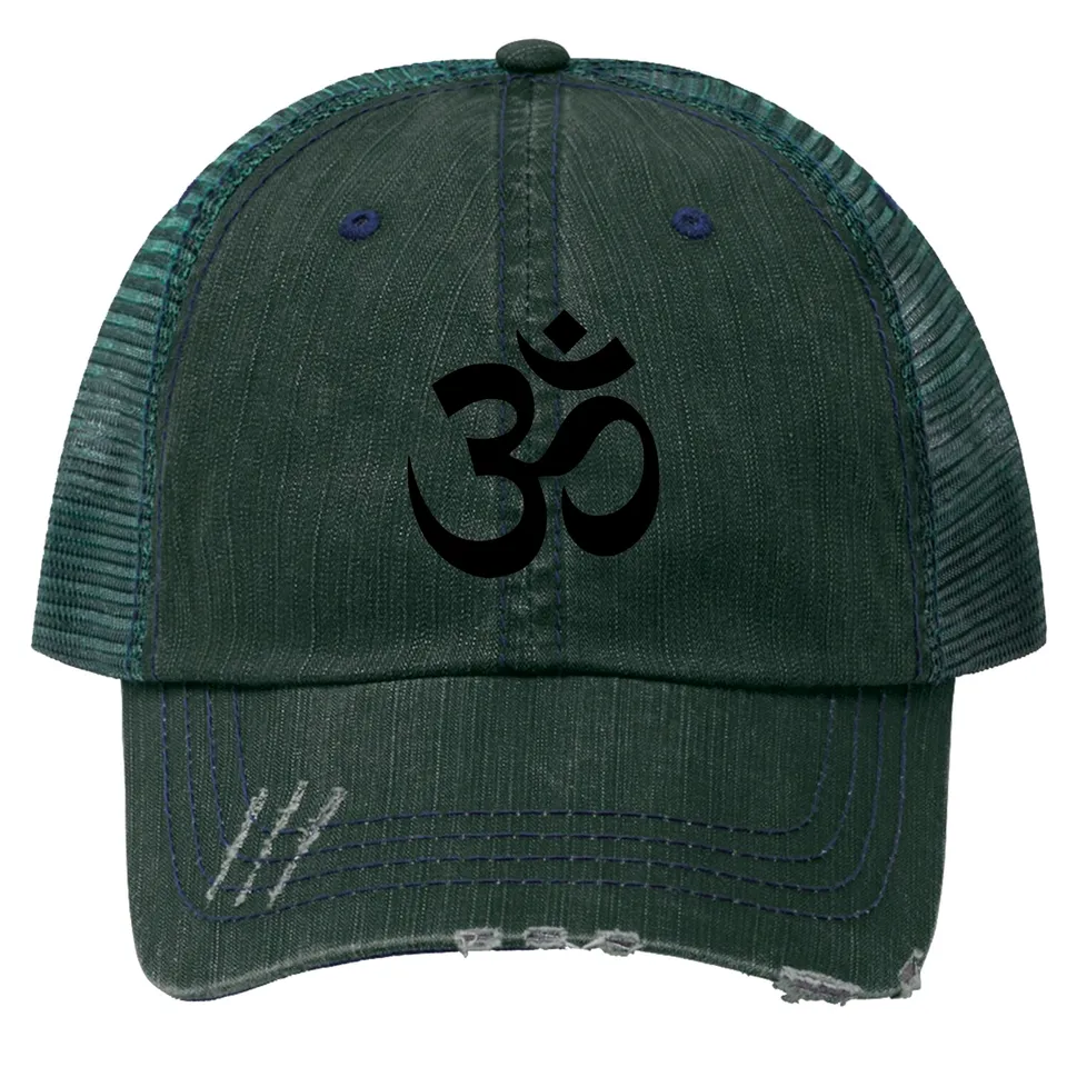 Aum Om Symbol Trucker Hat in Dark Green — Baseball Cap