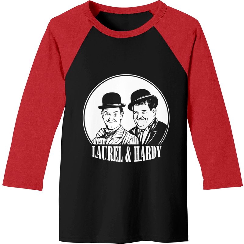 Laurel & Hardy Men's Funny Baseball Tee in Black/Red — Mens T Shirts