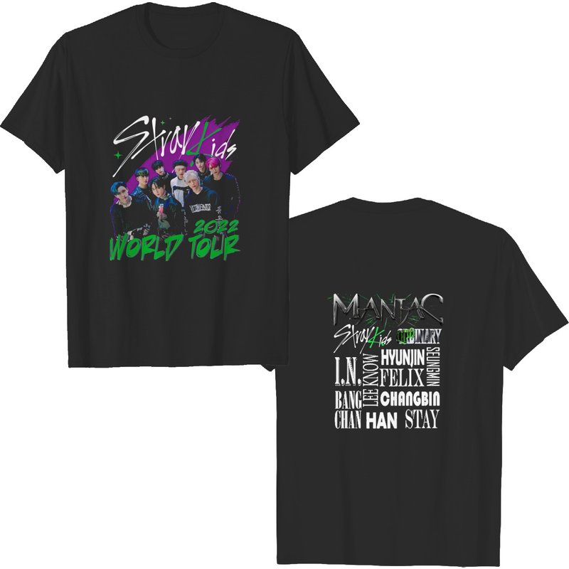 T-shirt double face Stray Kids 2nd World Tour MANIAC 2022 pour hommes — T-shirts pour hommes