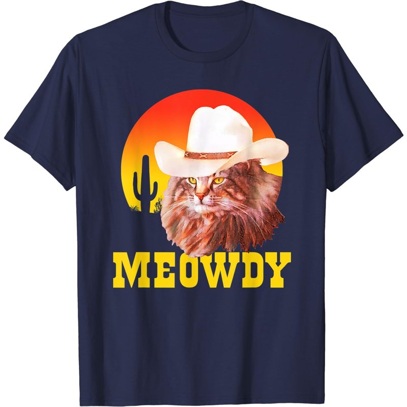 Meowdy! T-shirt Vintage Chat Cowboy Chapeau de Musique Country pour Hommes — T-shirts pour hommes