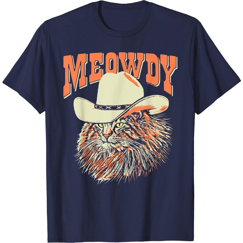 Meowdy! T-shirt vintage chat cowboy chapeau musique country pour hommes — T-shirts pour hommes
