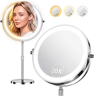LED makeup mirror: Makeup Mirror with Lights, 1x/20x 360°Rotation Vanity Mirror, Brightness Adjustable Lighted…