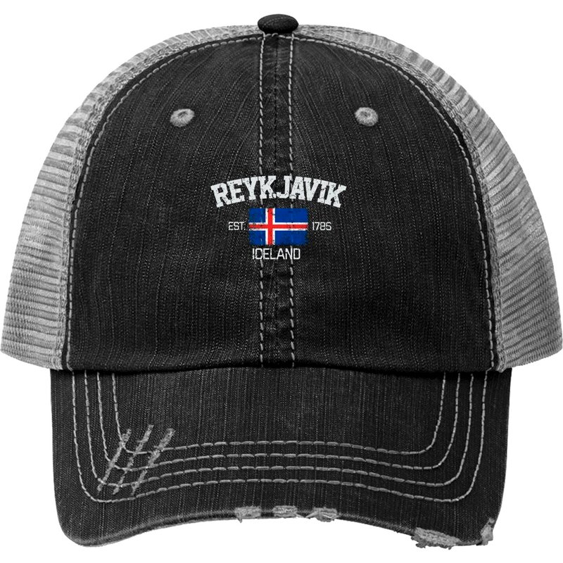 Vintage Reykjavik Iceland Souvenir Print Trucker Hat — Baseball Cap