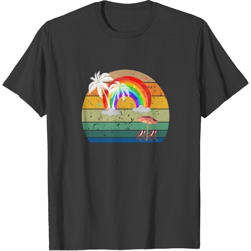 Rainbow Vintage Beach Shirt for Men - Palm Trees T-Shirt — Mens T Shirts
