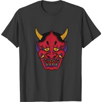T-shirt pour hommes avec masque Hannya rouge dessiné à la main — T-shirts pour hommes