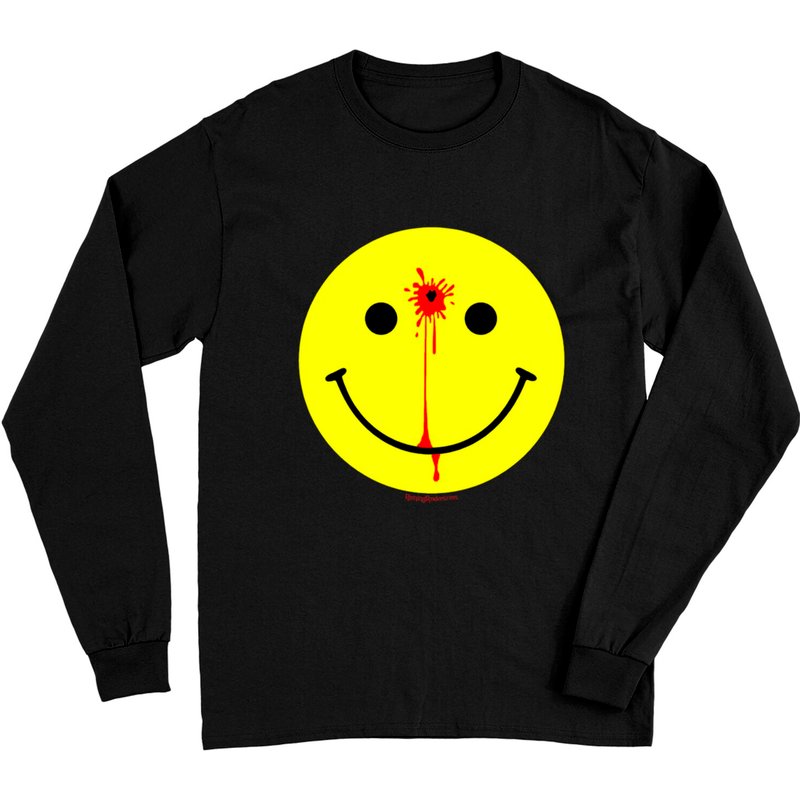 Smiley Face with Bullet Hole Long Sleeve T-Shirt for Unisex — Mens T Shirts