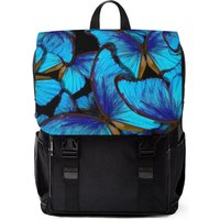 Blue Butterfly Casual Backpack with Flap Front Design