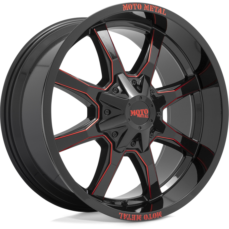 Roues Moto Metal MO970 G-blk Milled Red 20x10 - Motif de 8x165.1 — Roues et jantes