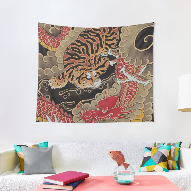 Traditional Japanese Irezumi Tiger and Dragon Tapestry — Tapestries